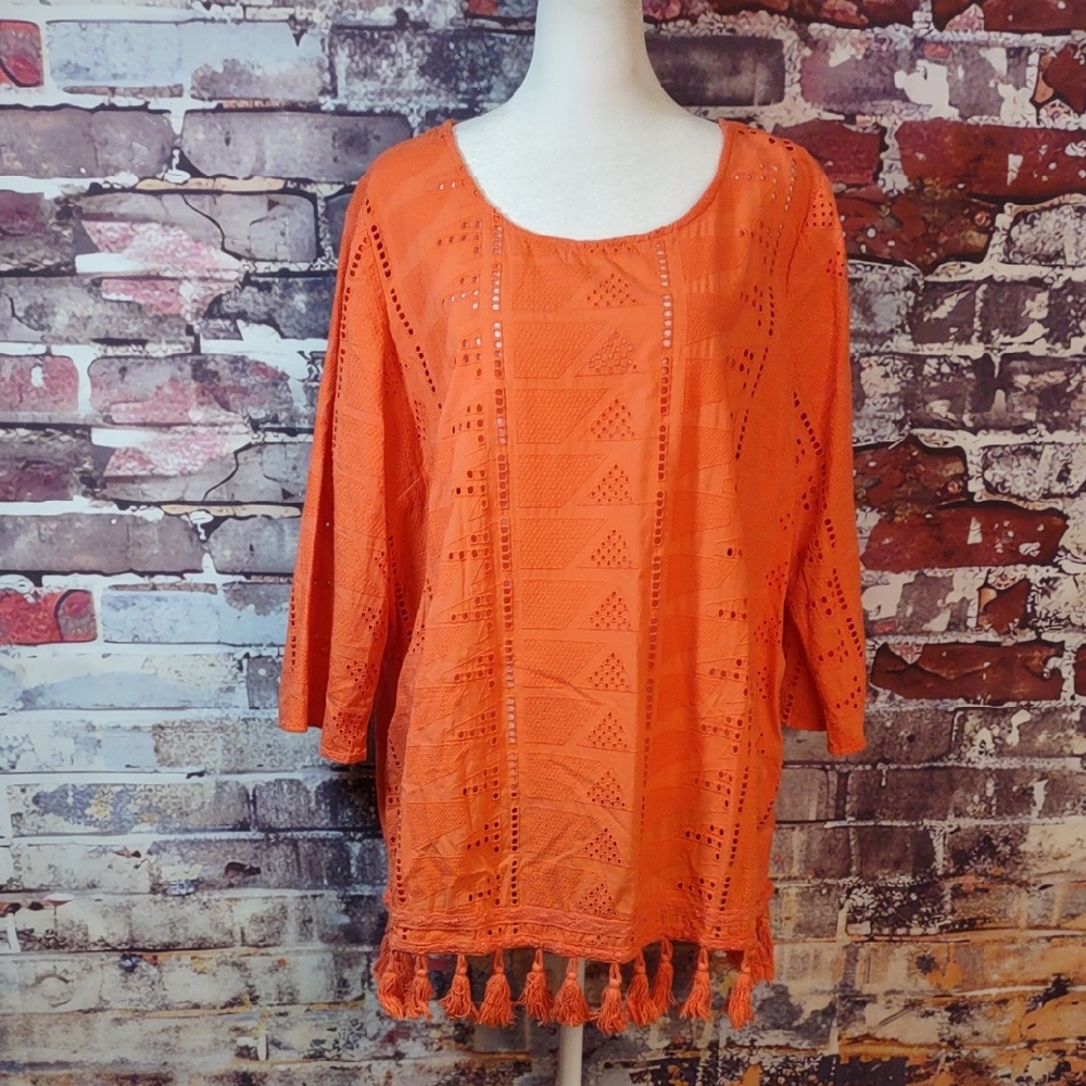 Crown & Ivy Cotton Eyelet w/Tassel Hemline